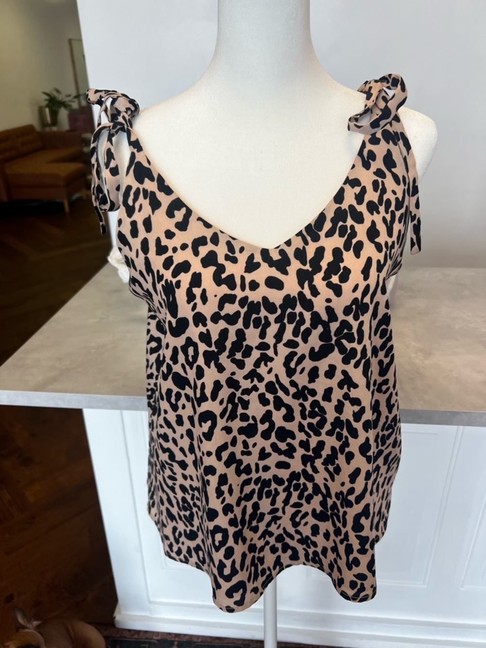 Sugarlips Beige and Black Leopard Tie-Shoulder Cami